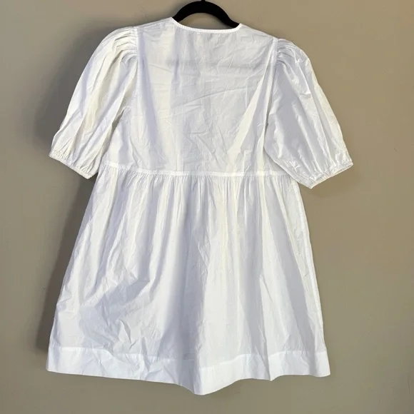 GANNI Cotton Poplin Tie String White Puff Sleeve Mini Dress EU Sz 34 / US sz 2 - Picture 8 of 13